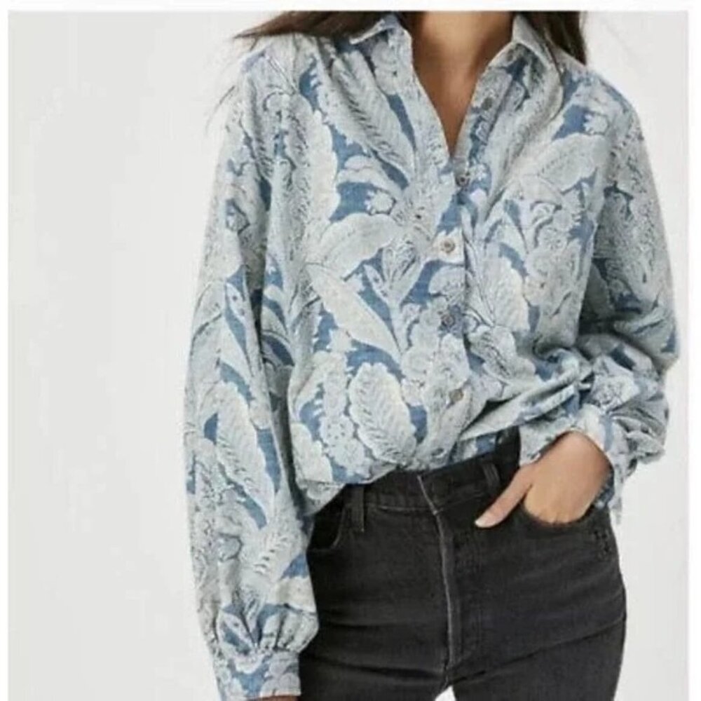 Anthropologie Pilcro Blue Paisley Sigourney Corduroy Long Sleeve Shirt SZ Small